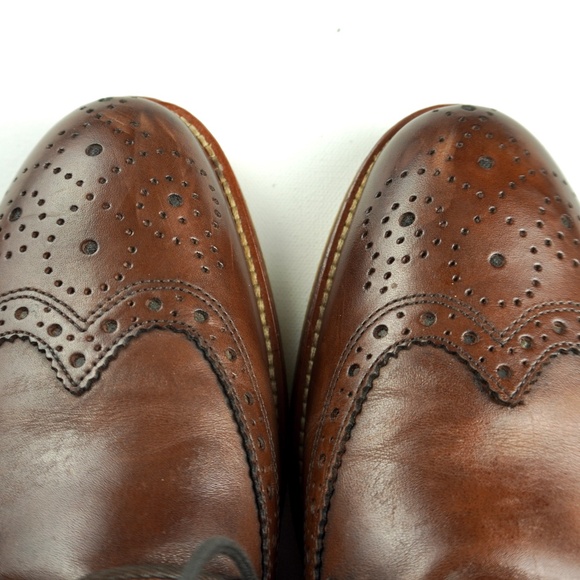 Johnston Murphy Men 10.5 Conard Mahogany Calf Skin Wingtip Oxford Shoes Cap Toe - Picture 15 of 16